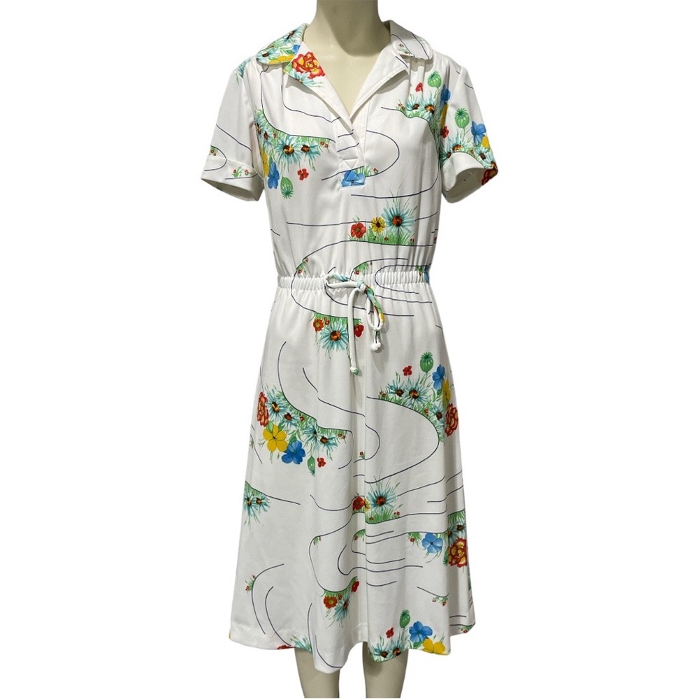 Vintage White Dress with Colorful Floral Design